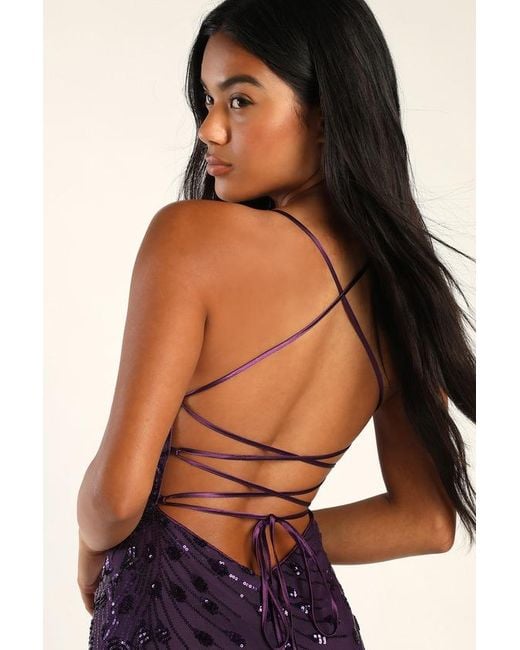 Lulus Purple Photo Finish Sequin Lace-Up Maxi Dress