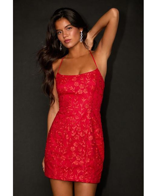 Lulus Lively Sweetheart Mesh Embroidered Lace-Up Mini Dress