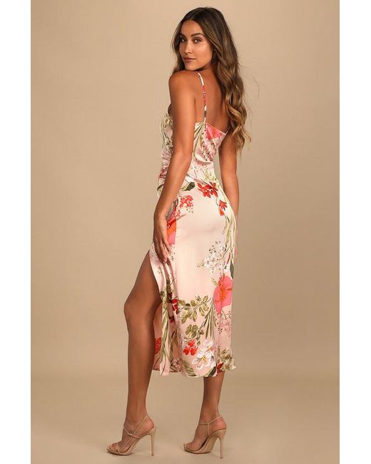 Lulus Natural Remarkable Entrance Floral Print Satin Midi Dress