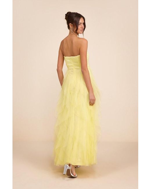 Lulus Yellow Delightful Beauty Strapless Ruched Ruffled Maxi Dress