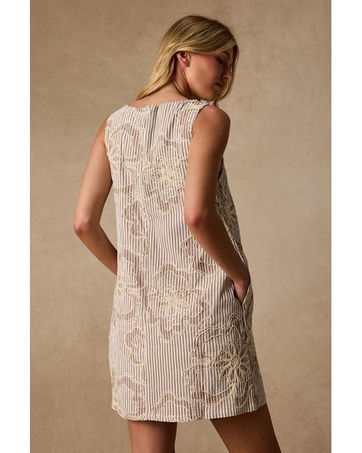 Lulus Brown Francisca And Striped Embroidered Mini Dress