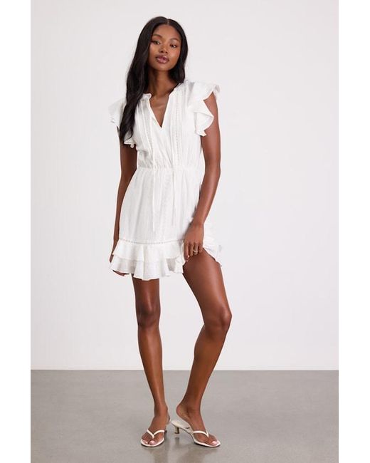 Lulus Natural Tanaya Flutter Sleeve Tiered Mini Dress