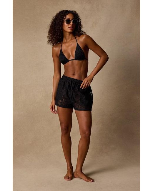 Lulus Black La Jolla Sheer Crochet Lace Swim Cover-Up Shorts