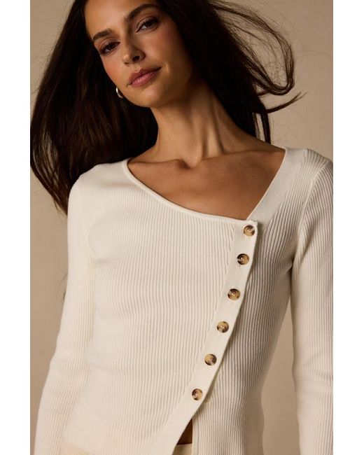 Lulus Natural Modern Status Asymmetrical Button-Front Sweater Top