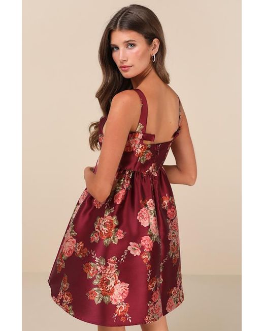 Lulus Red Unbelievably Lovely Floral Babydoll Empire Waist Mini Dress