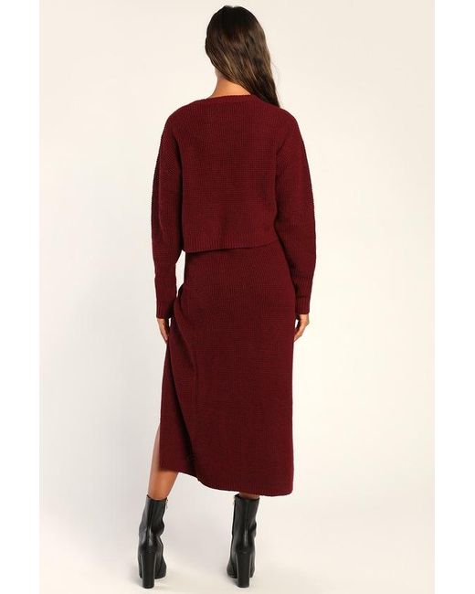 Lulus Red Autumn Sweetheart Waffle Knit Two-Piece Sweater Dress