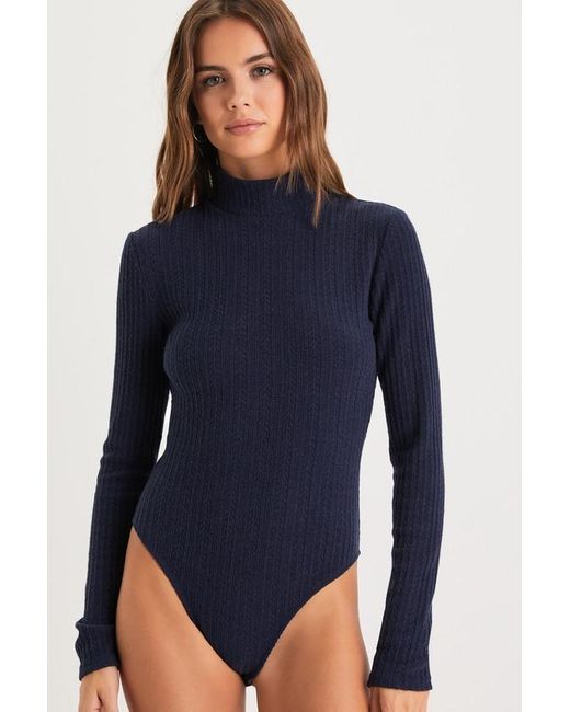 Lulus Blue Darling Inclination Pointelle Long Sleeve Bodysuit