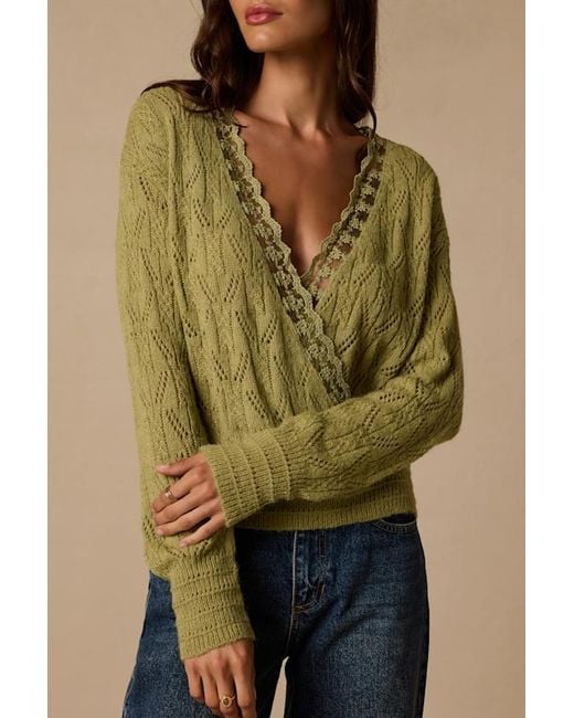 Lulus Green Buckley Lace Wrap Sweater Top
