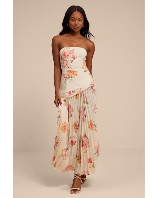 Lulus Natural Novena Multi Floral Drop Waist Midi Dress