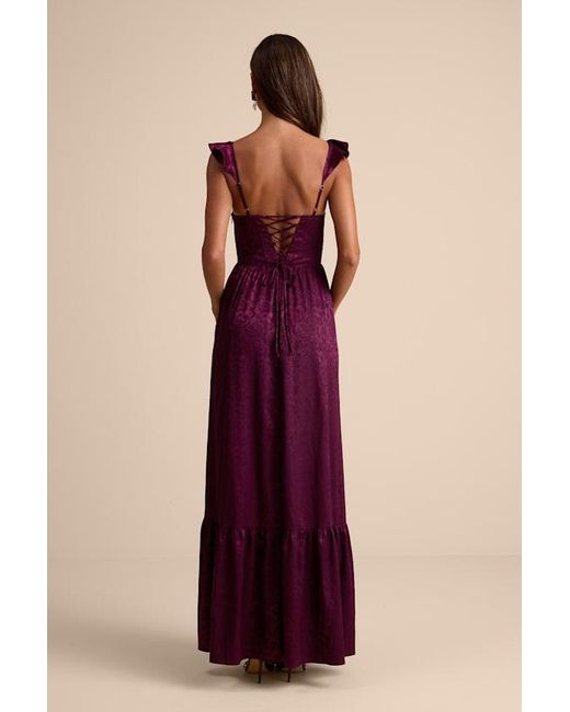 Lulus Purple Arlaith Plum Jacquard Lace-Up Corset Maxi Dress