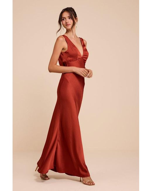 Lulus Red Hatley Satin Cowl Back Maxi Dress