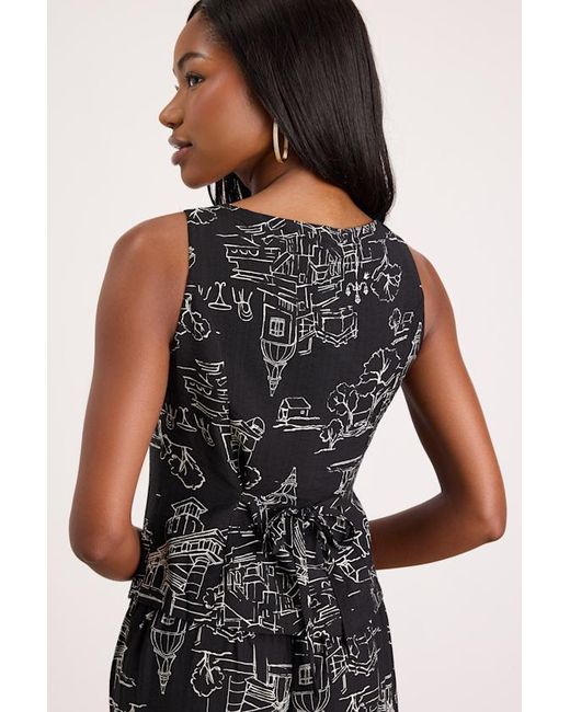 Lulus Black Ravia Print Button-Front Tank Top