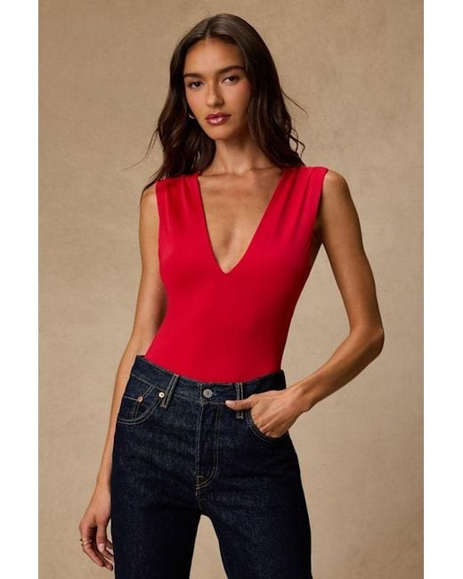 Lulus Red Emerson Slinky Knit Cross-Back Bodysuit