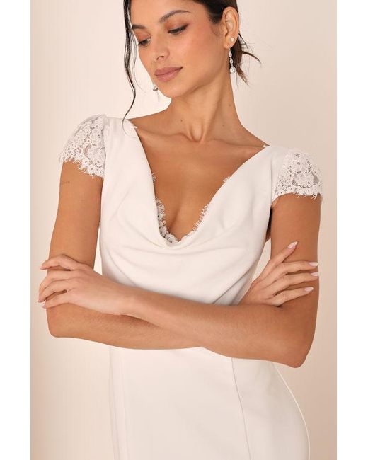 Lulus Natural Forever Beloved Lace Cap Sleeve Mermaid Maxi Dress