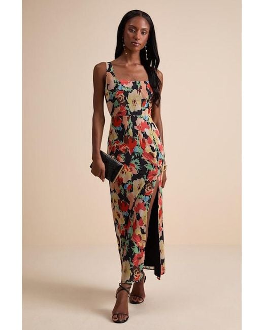 Lulus Women's Natural Miya Multi Floral Sleeveless Maxi Dress