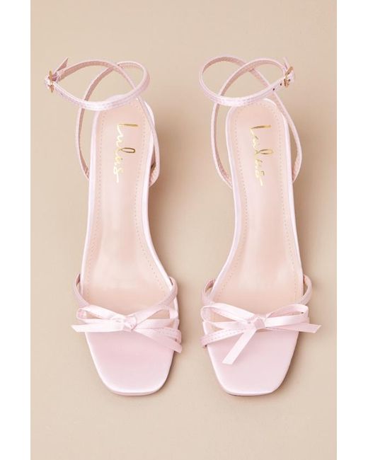 Lulus Natural Rezzy Satin Bow Ankle Strap High Heel Sandals
