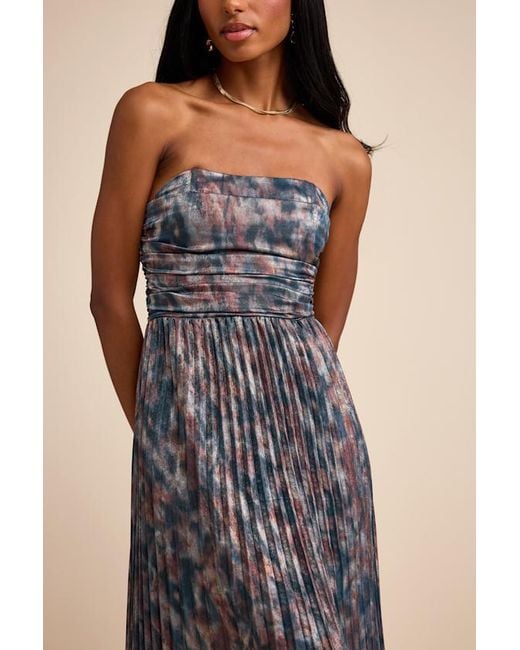 Lulus Black Islya Multi Abstract Pleated Strapless Maxi Dress