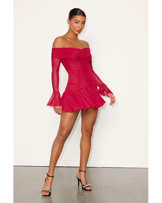 Lulus Red Milith Mesh Off-The-Shoulder Mini Dress