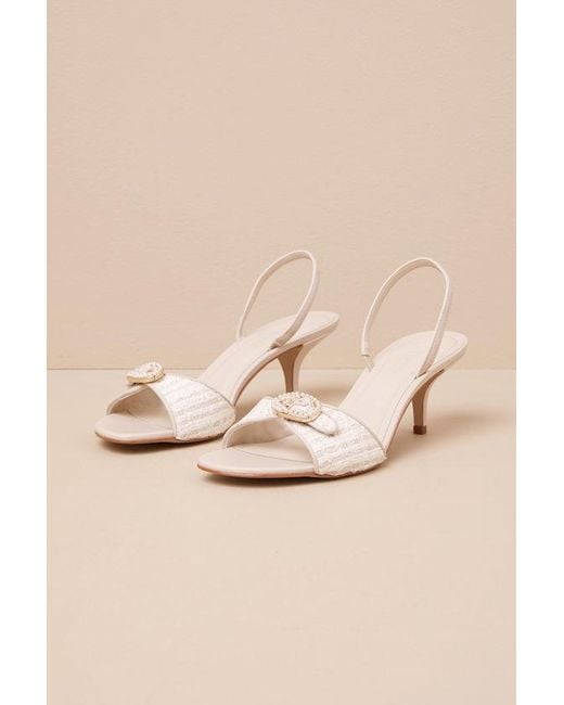 Steve Madden Natural Henrietta Pearl Tweed Pearl Slingback High Heel Sandals
