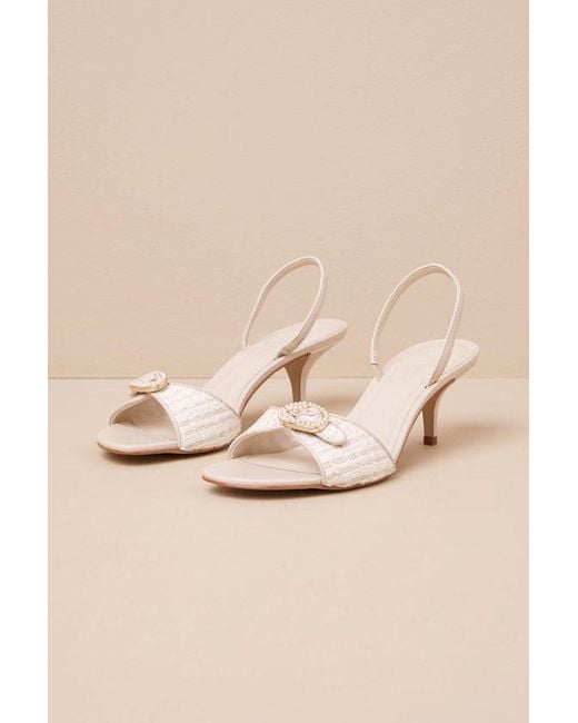 Steve Madden Natural Henrietta Pearl Tweed Pearl Slingback High Heel Sandals