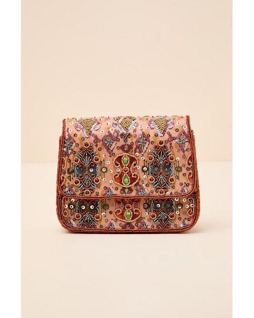 Lulus Orange Itzel Multi Boho Print Beaded Crossbody Bag