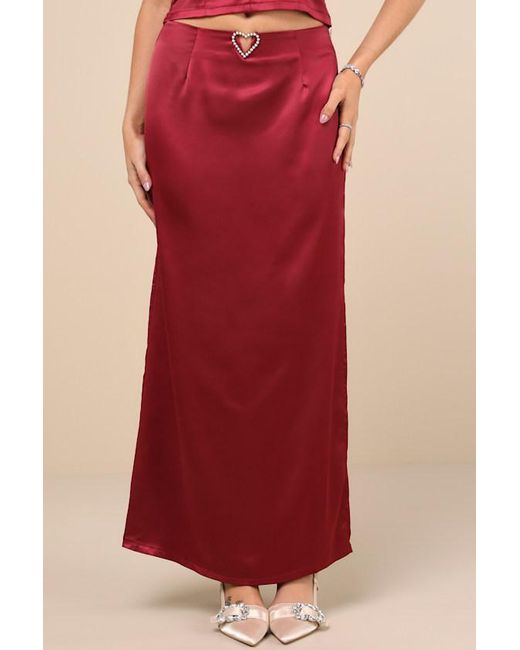 The Frolic Red Priscilla Satin Maxi Skirt