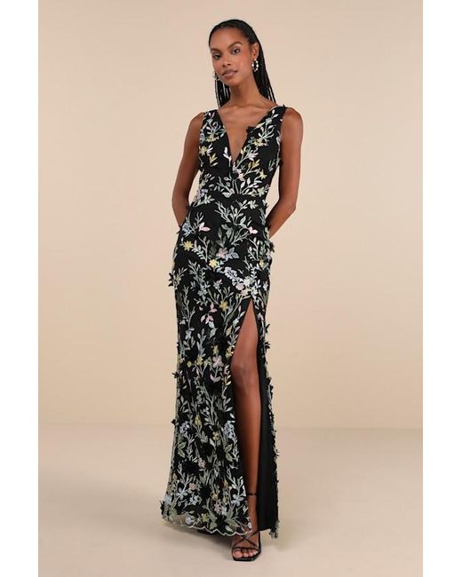 Lulus Natural Elegant Composure Floral Embroidered Lace-Up Maxi Dress