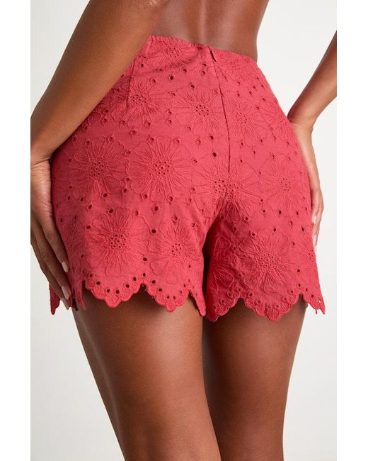 Lulus Tenille Eyelet Embroidered Scalloped High-Rise Shorts