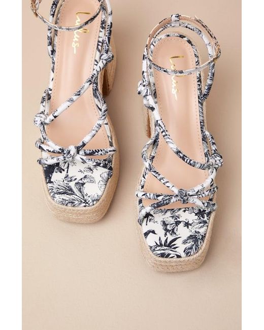 Lulus Natural Thomasin Multi Tropical Print Platform High Heel Sandals
