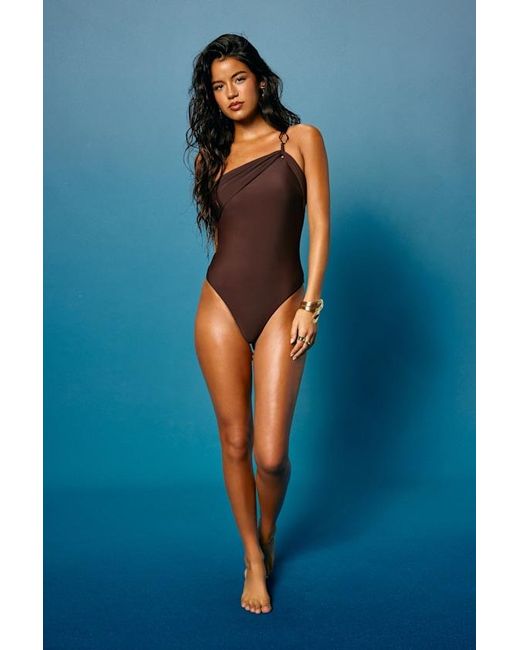 Lulus Brown Maldina Dark One-Shoulder One-Piece Swimsuit