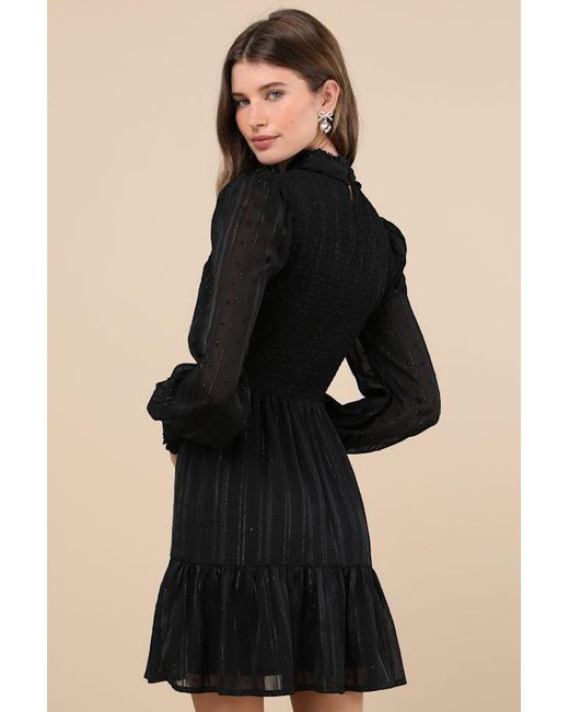 Lulus Black Heartful Romance Striped Smocked Long Sleeve Mini Dress