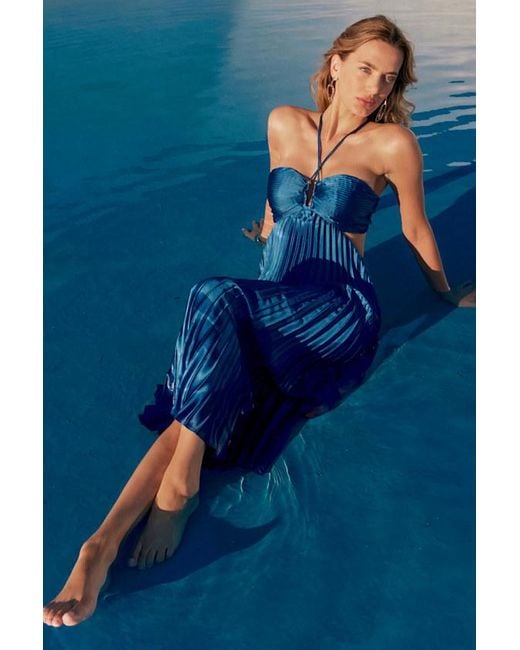 Lulus Blue Aerin Pleated Cutout Midi Dress