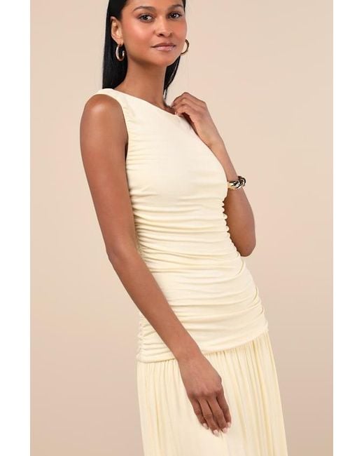 Lulus Natural Tamber Jersey Knit Drop Waist Midi Dress