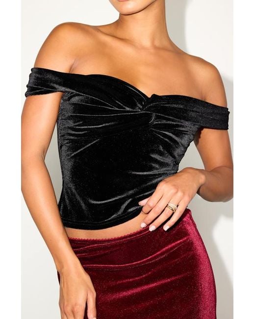 Lulus Red Ideal Attraction Velvet Off-The-Shoulder Top