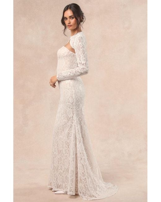 Lulus Natural Neska And Lace Maxi Dress And Shrug Set