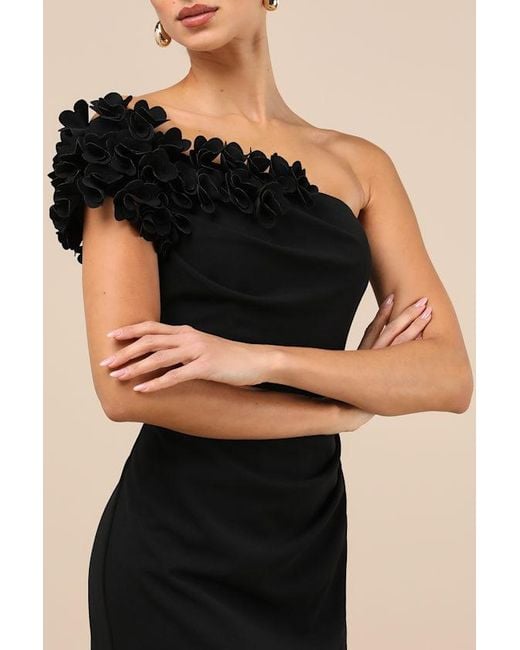 Lulus Black Beyond Elegant 3D Floral One-Shoulder Maxi Dress