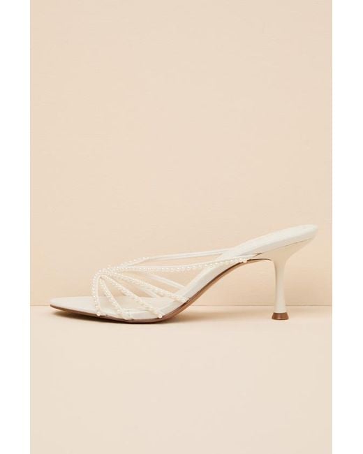 Steve Madden Natural Edna Pearl Strappy High Heel Slide Sandals