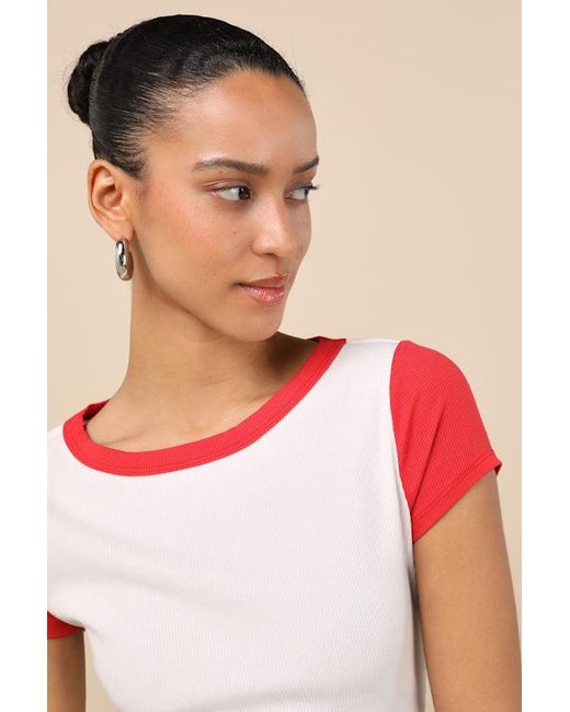 Lulus Blue Jessie Ribbed Knit Crew Neck Baby Tee