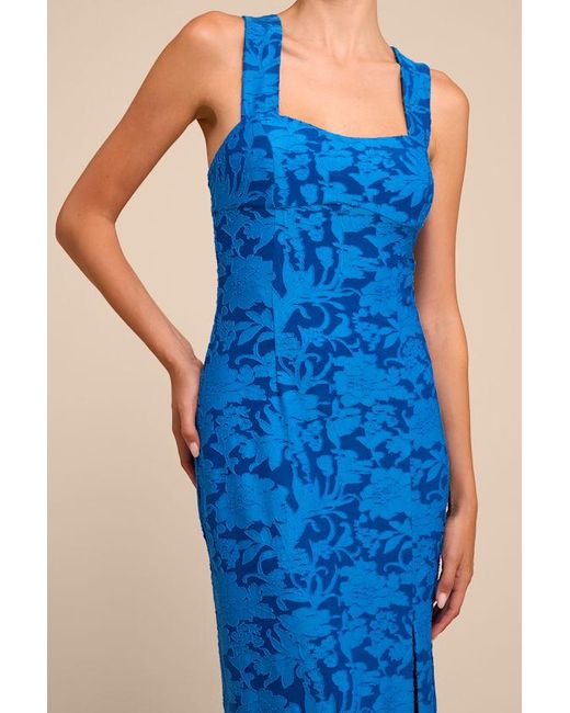 Lulus Blue Danette Floral Jacquard Cutout Maxi Dress