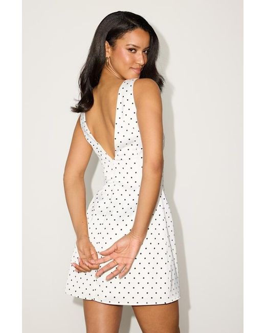 Lulus White Elevated Appearance Polka Dot Satin Open Back Mini Dress