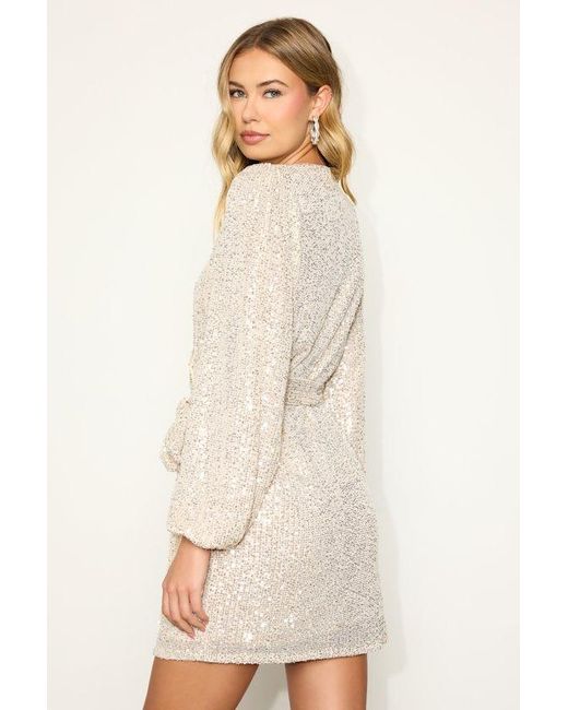 Lulus Metallic Sparkly Darling Sequin Long Sleeve Wrap Dress