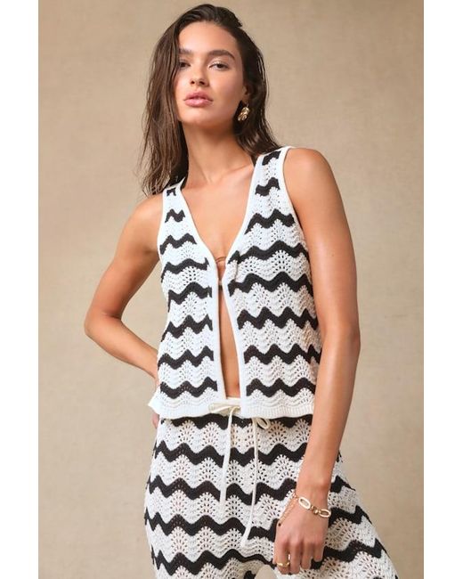 4th & Reckless Blue Anna Ivory And Striped Crochet Swim Cover-Up Top