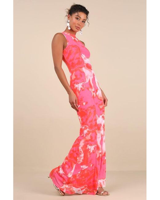 Lulus Pink Telestia Abstract Mesh Mermaid Maxi Dress