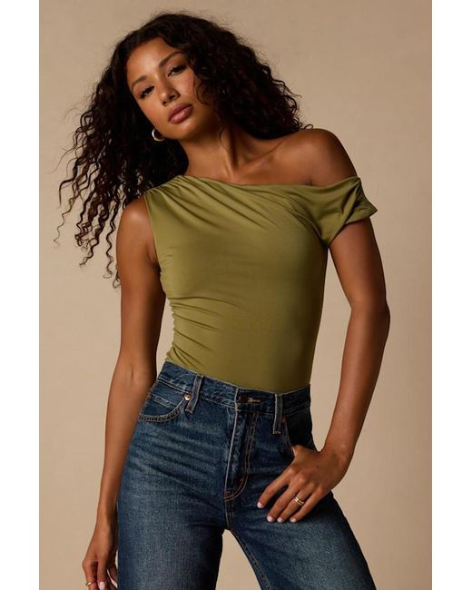Lulus Blue Lulah Slinky Knit Asymmetrical Bodysuit