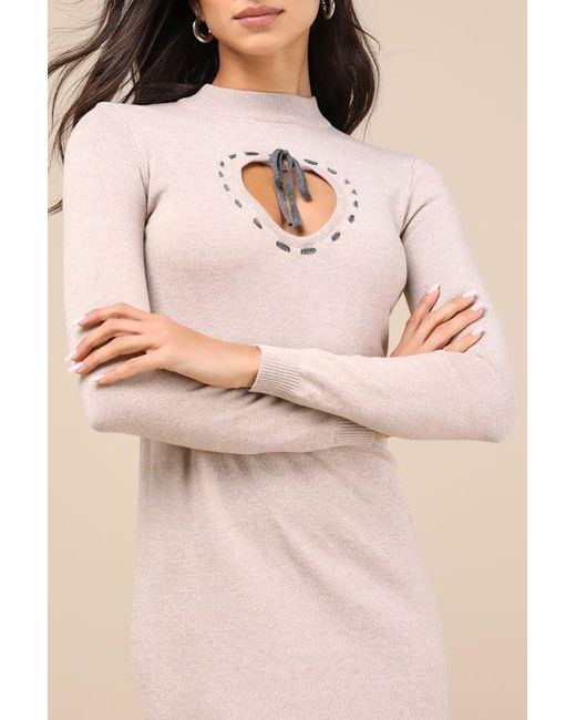 Daisy Street Natural Beloved Presence Heather Cutout Midi Sweater Dress