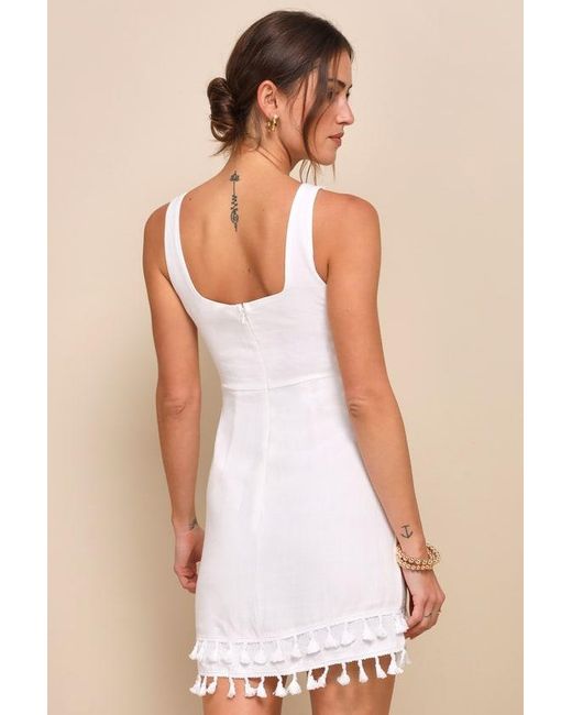 Lulus White Feel The Sunshine Tassel Mini Dress