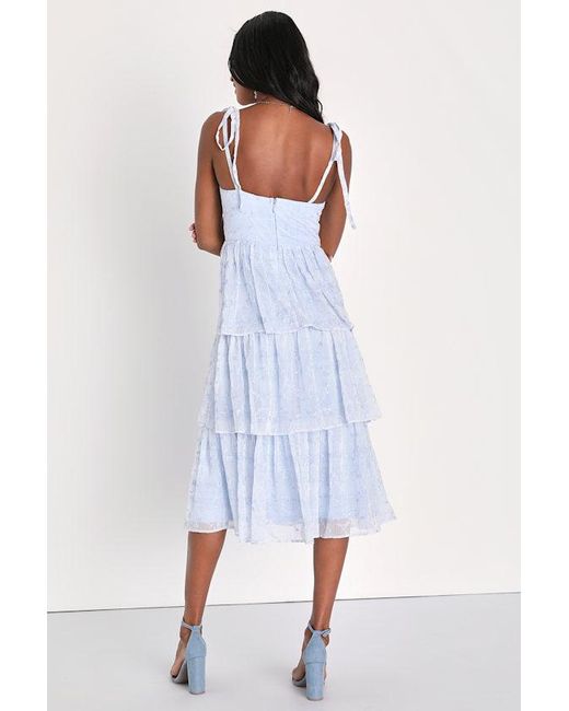Lulus White Vineyard Visit Embroidered Tie-Strap Tiered Midi Dress