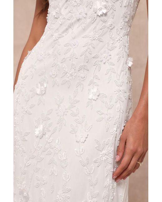 Lulus Natural Extraordinary Glamour 3D Floral Beaded Backless Maxi Dress