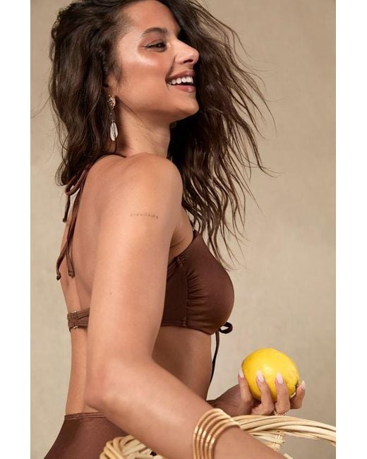 Lulus Brown Keola Shiny Drawstring Bandeau Bikini Top