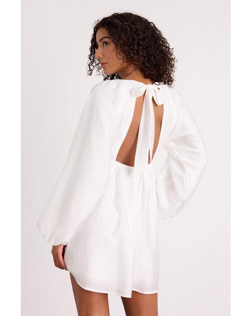 Lulus White Amerah Textured Balloon Sleeve Babydoll Mini Dress